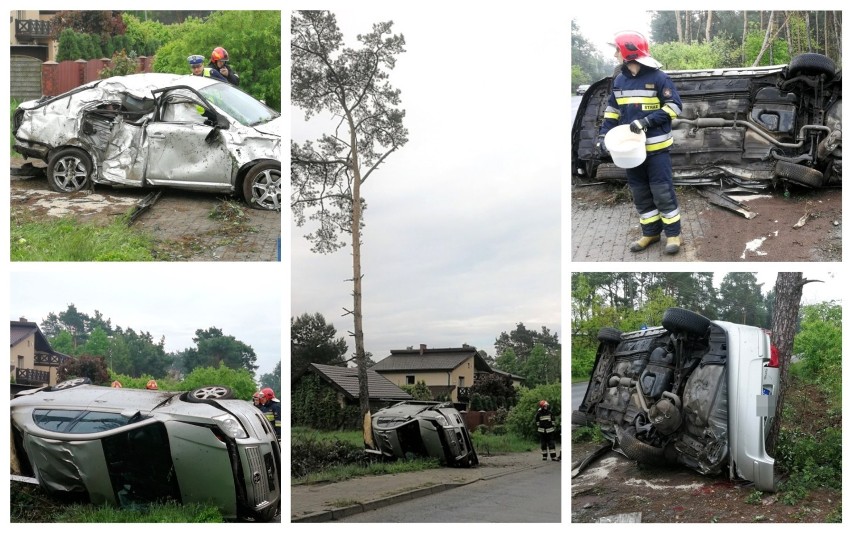 Wypadek na ul. Brzezinowej we Włocławku. Dachowanie toyoty [zdjęcia]