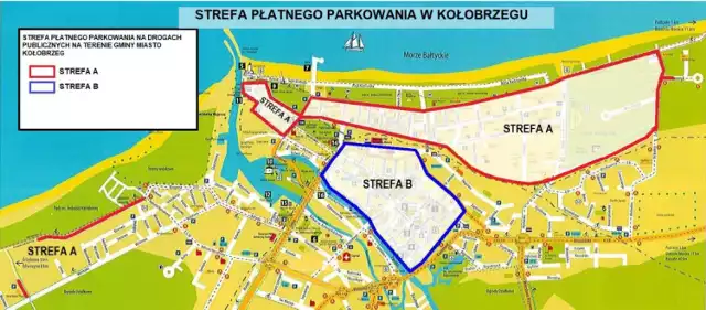 Mapa nowych Stref Płatnego Parkowania, które mają obowiązywać w Kołobrzegu. Oczywiście jeśli uchwała zostanie przyjęta przez Radę Miasta