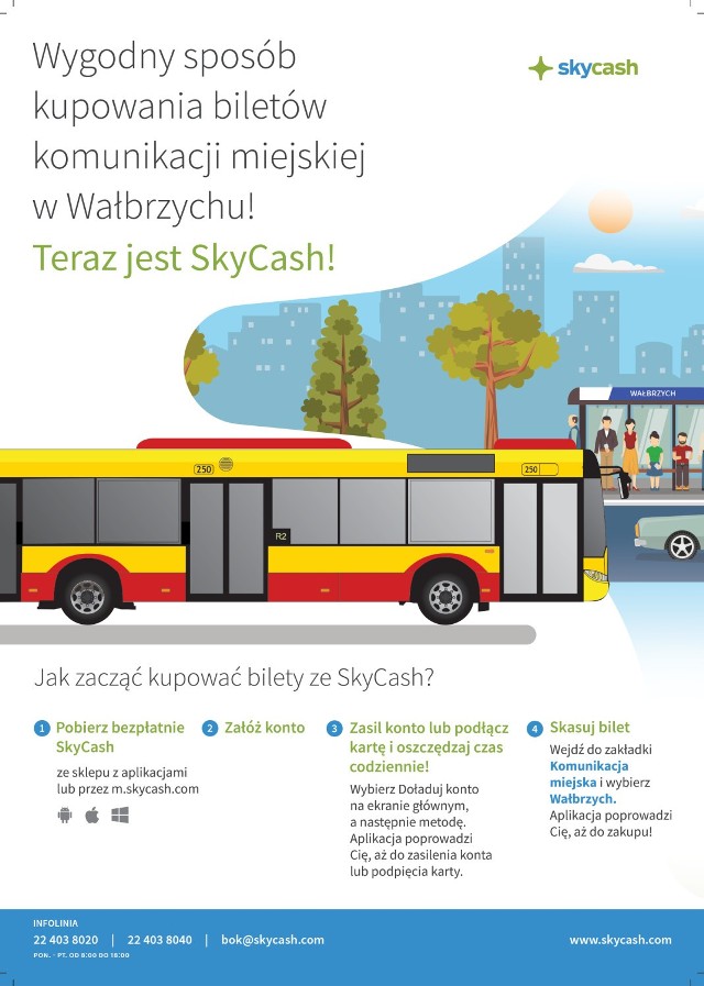 W Wałbrzychu można już kupować bilety komunikacji miejskiej przy użyciu SkyCash – darmowej aplikacji na telefony komórkowe.
