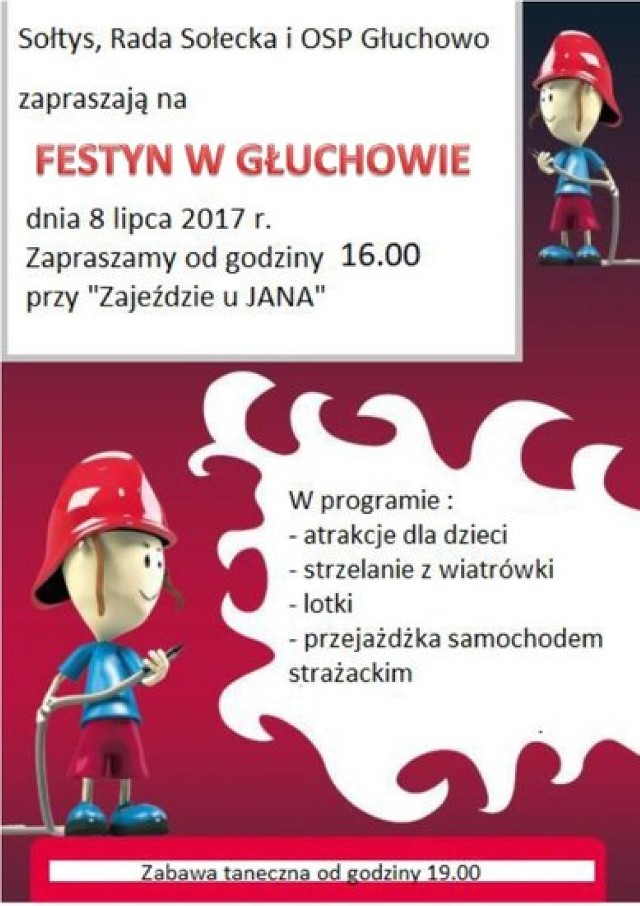 Festyn w Głuchowie odbędzie się w sobotę 8 lipca. Początek imprezy o godzinie 16:00