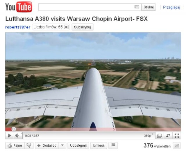 Airbus A380: lądowania w Warszawie. Zobacz symulację wideo