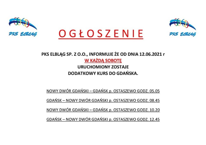 PKS Elbląg uruchomiło dodatkowy sobotni kurs do Gdańska