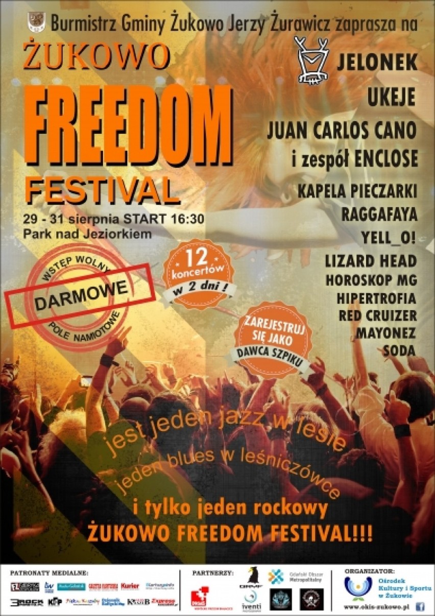 Żukowo Freedom Festival 2014. Jelonek, Ukeje, Cano i inni w Parku nad Jeziorkiem