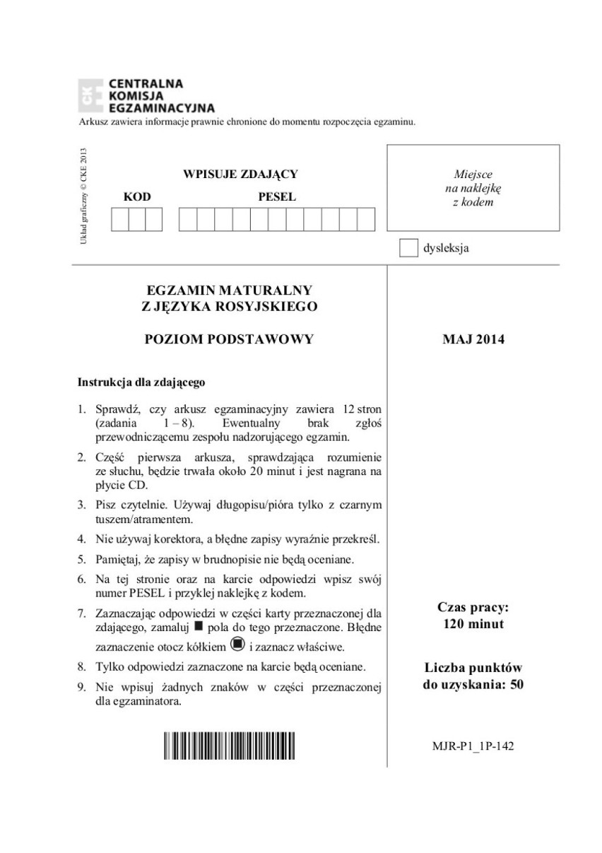 Matura 2014. Rosyjski poziom podstawowy [ARKUSZE,...