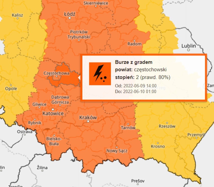 UWAGA! Burze z gradem w Śląskiem - ostrzeżenie 2 stopnia! Możliwe BARDZO silne opady deszczu i porywisty wiatr [9.06.2022]