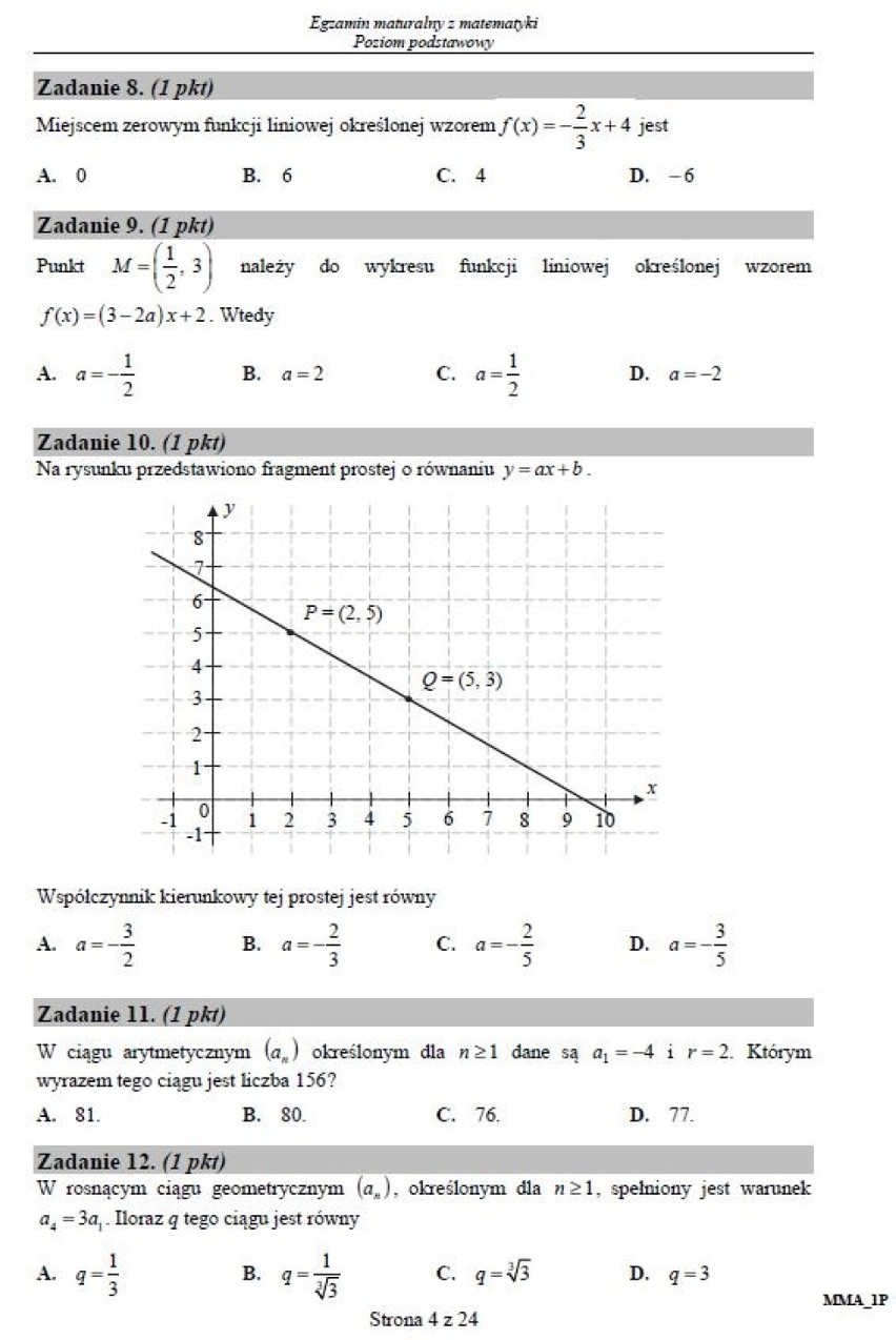 Matematyka poziom podstawowy [ODPOWIEDZI, ARKUSZE CKE]