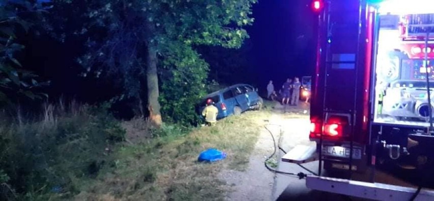 Wypadek w gminie Wodzierady. Auto uderzyło w drzewo ZDJĘCIA