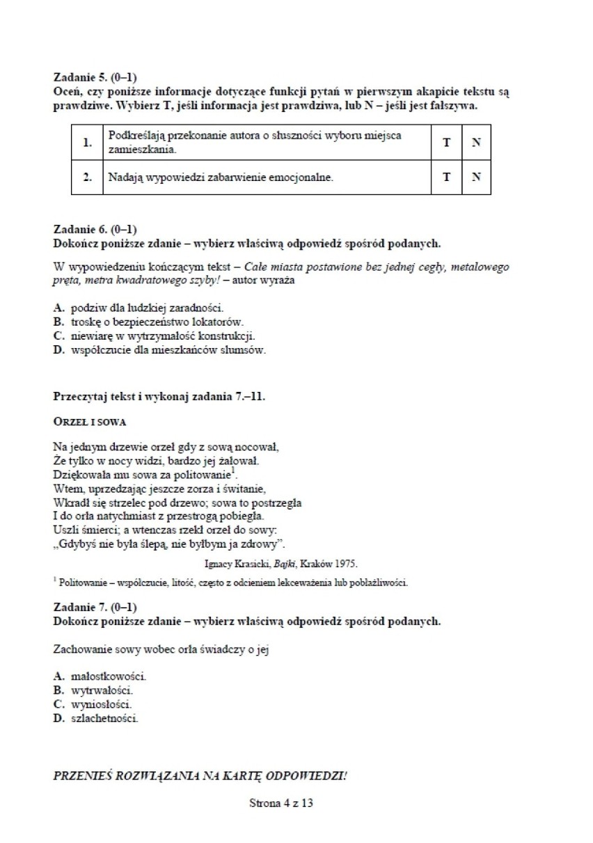 Test gimnazjalny 2014 - Język polski