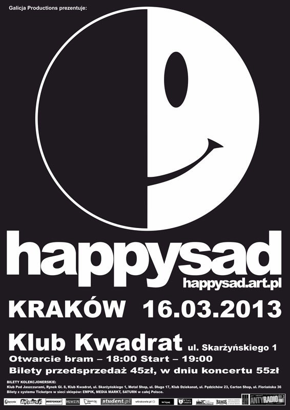 16.03, 19:00
Klub Kwadrat
HAPPYSAD