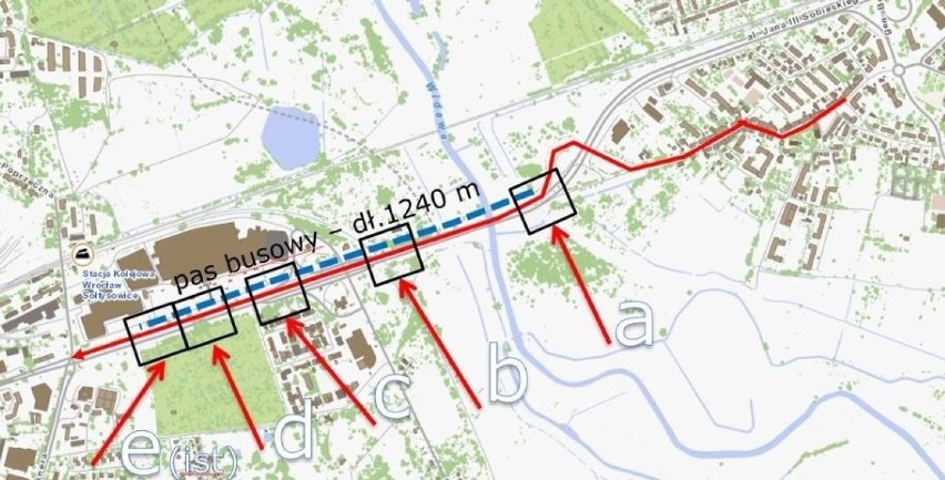 Plan buspasa na ul. Bolesława Krzywoustego we Wrocławiu.
