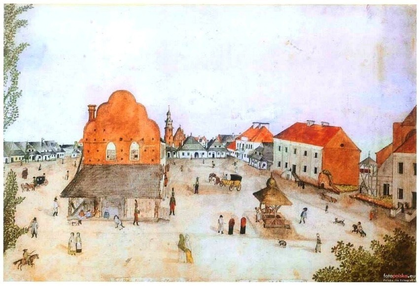 Rynek w Radomiu w 1808 roku. Na środku rynku stary...