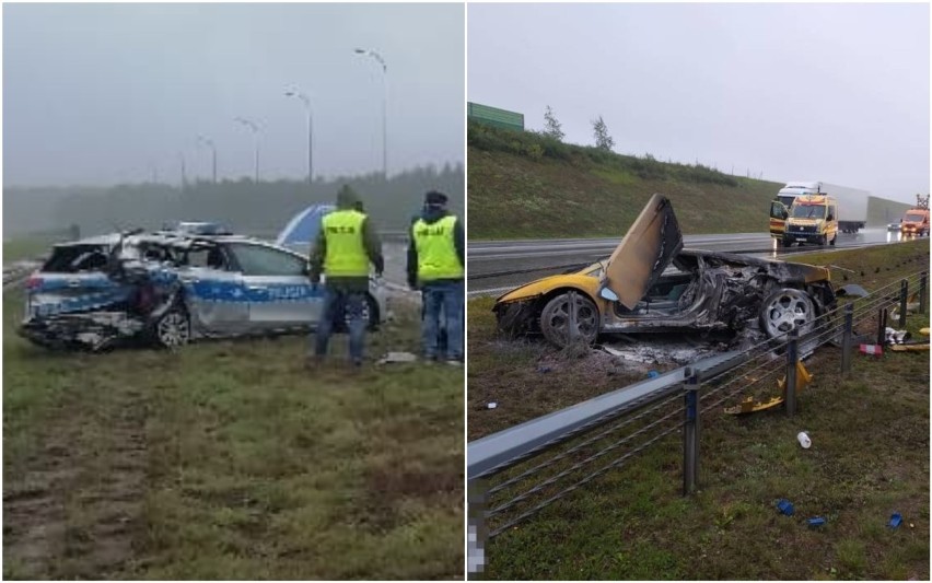 Wypadek lamborghini i z udziałem radiowozu na autostradzie...