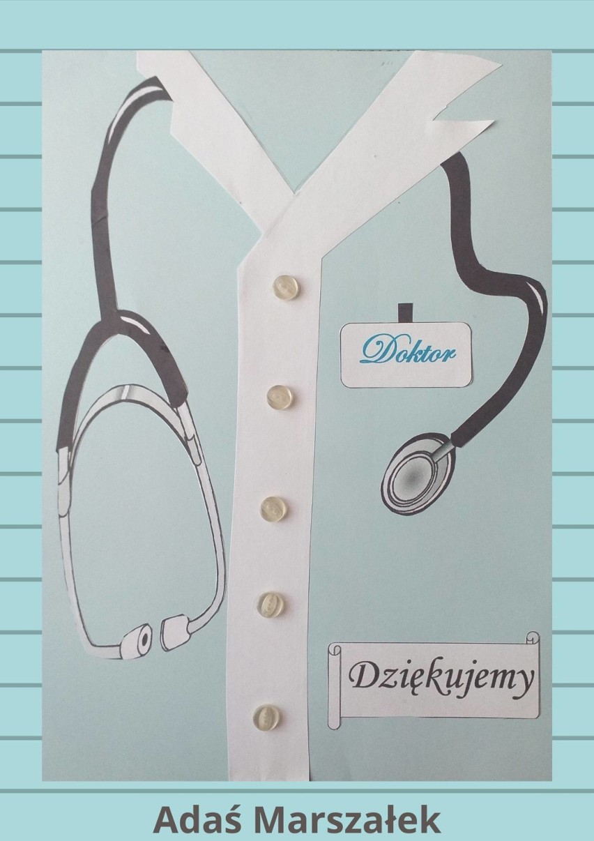 Kartki dla medyków od małych czytelników z Biblioteki Szkoły Podstawowej im. Jerzego Badury w Międzyborzu 