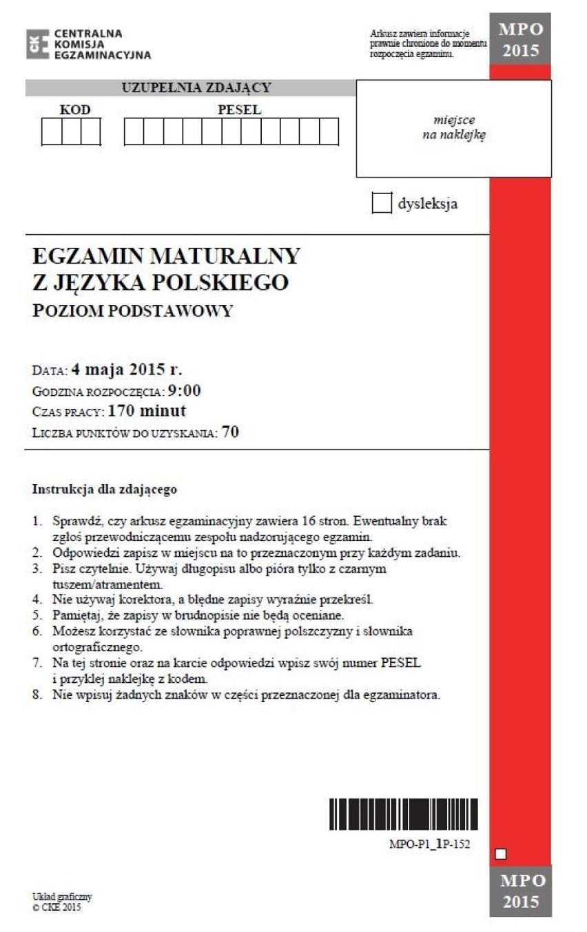 Matura 2015. JĘZYK POLSKI poziom podstawowy [ODPOWIEDZI,...