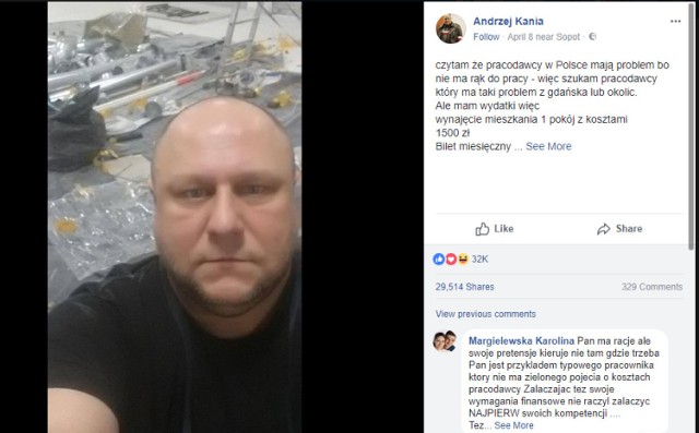"W Polsce trzeba zarabiać 3100 zł netto, by godnie żyć". Jego post robi furorę na Facebooku