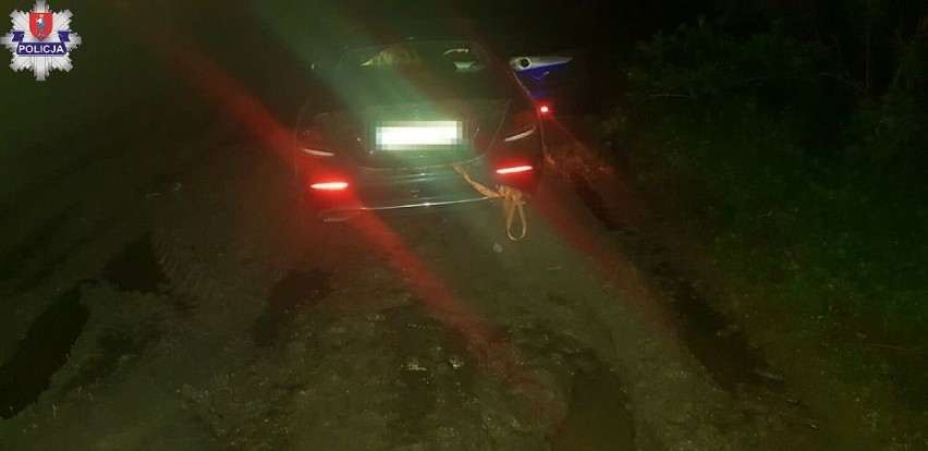 Samochód francuskiej rodziny ugrzązł w błocie. Pomogli policjanci 