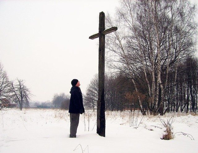 Krzyż upamiętnia poległych  w Dąbrowie powstańców styczniowych