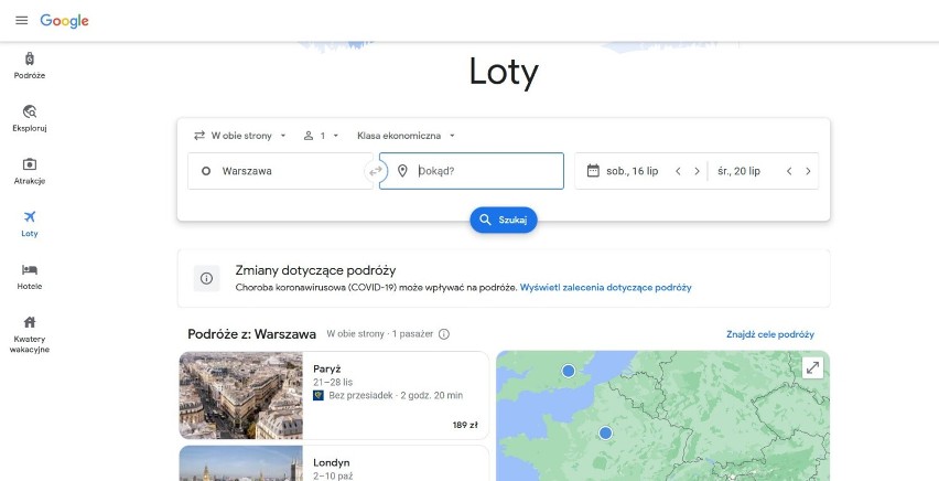 Zacznijmy więc od opcji Google Flights, czyli po polsku...