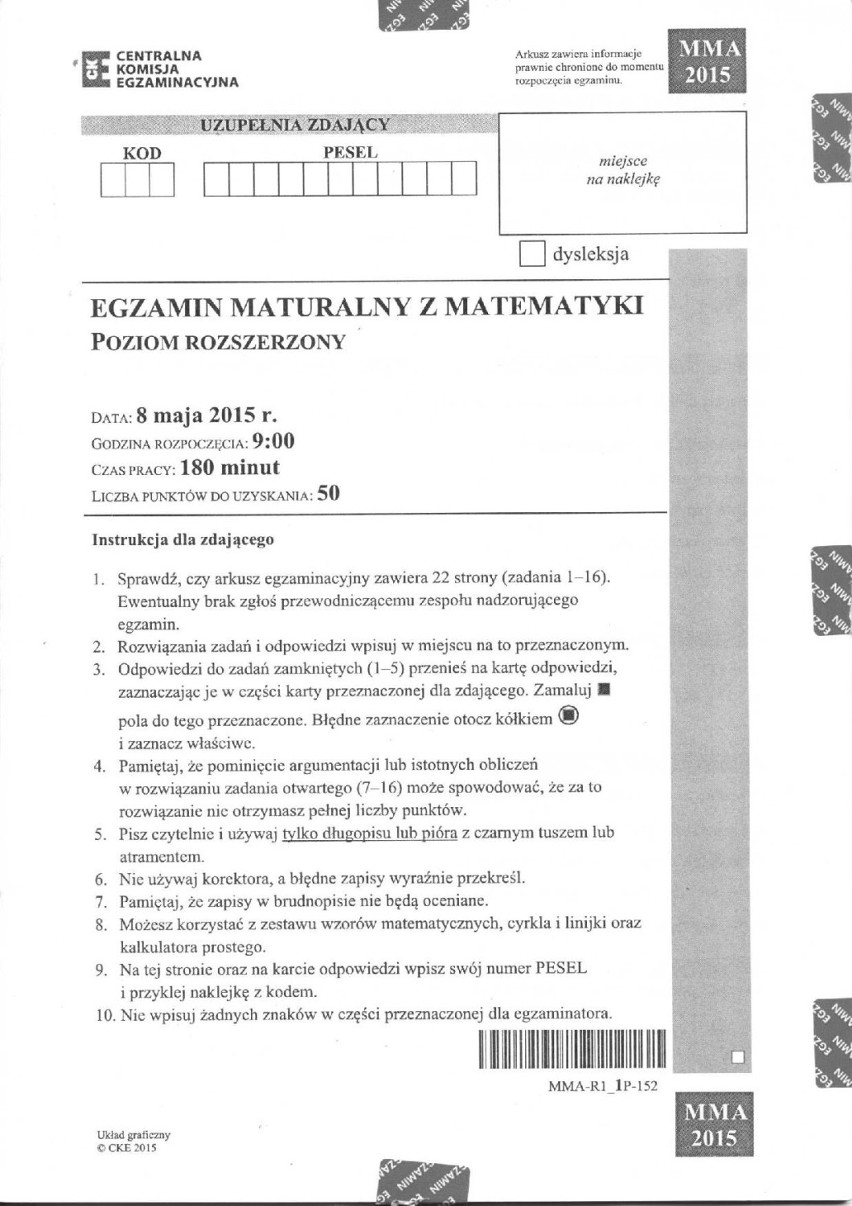 Matura z matematyki - arkusze i odpowiedzi - poziom rozszerzony