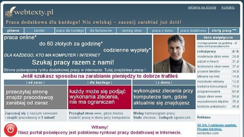 Strona webtexty.pl o identycznej z www-pracuj.pl szacie...