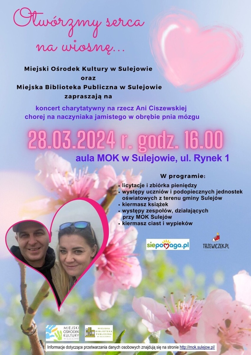Koncert oraz impreza charytatywna dla chorej Ani Ciszewskiej z Sulejowa. Program imprez