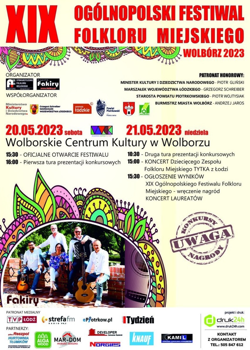 Ogólnopolski Festiwal Folkloru Miejskiego odbędzie się w Wolborzu. Program, ZDJĘCIA