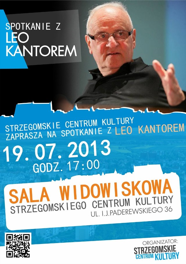 Plakat promujący spotkanie autorskie Leo Kantora w Strzegomiu