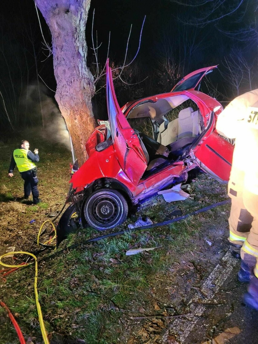 Samochód wypadł z drogi i uderzył w drzewo na drodze w...