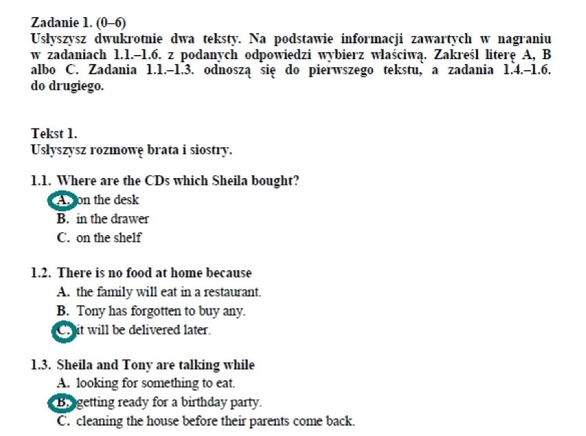 TESTY GIMNAZJALNE 2014 z CKE - JĘZYK OBCY, JĘZYK ANGIELSKI...