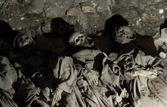 Trumien jest dziś ok. 60, a czterej zmumifikowani zakonnicy leżą bezpośrednio na piasku. 

Szkielety z krypt klasztoru Reformatów. Zdjęcia wykonano w listopadzie 2011 r.