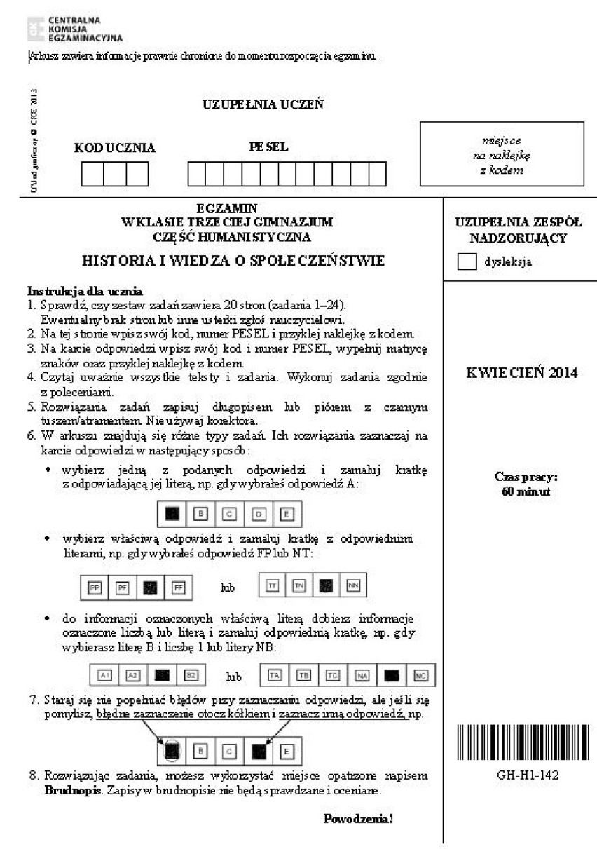 Egzamin gimnazjalny 2014. Historia i WOS
