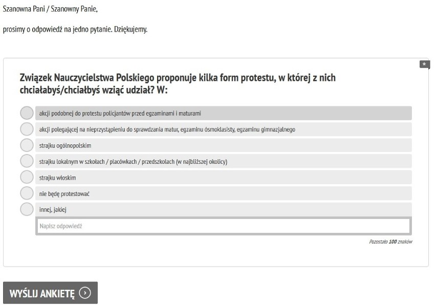 Treść ankiety, która 16 listopada pojawiła się na profilu...