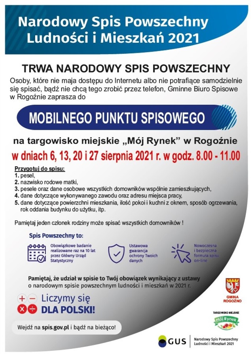 Ostatnie tygodnie spisu ludności! Zapraszamy do Mobilnego Punktu Spisowego w Rogoźnie