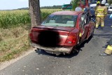 Wypadek na trasie Rydzyna - Czernina. Audi uderzyło w drzewo ZDJĘCIA