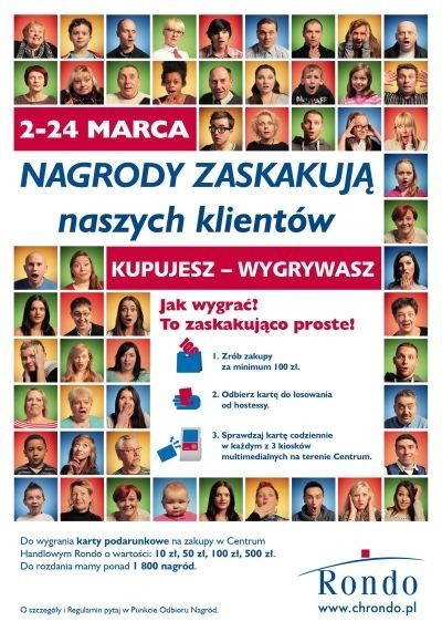 Loteria w CH Rondo (NAGRODY). W całej zabawie mamy do rozdania ponad 1 800 nagród wartych 50 000 złotych!