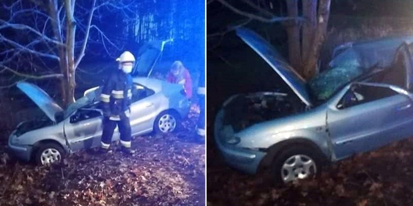 Marianowo. Kierująca citroenem wypadła z zakrętu i uderzyła w drzewo. Z obrażeniami głowy trafiła do szpitala 