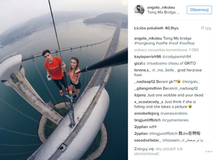 Angelina Nikolau robi sobie selfie tzw. wysokiego ryzyka. I...