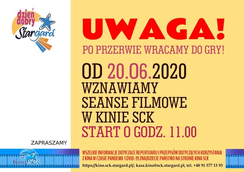 Kino SCK wraca do gry, zapraszamy od soboty 20 czerwca