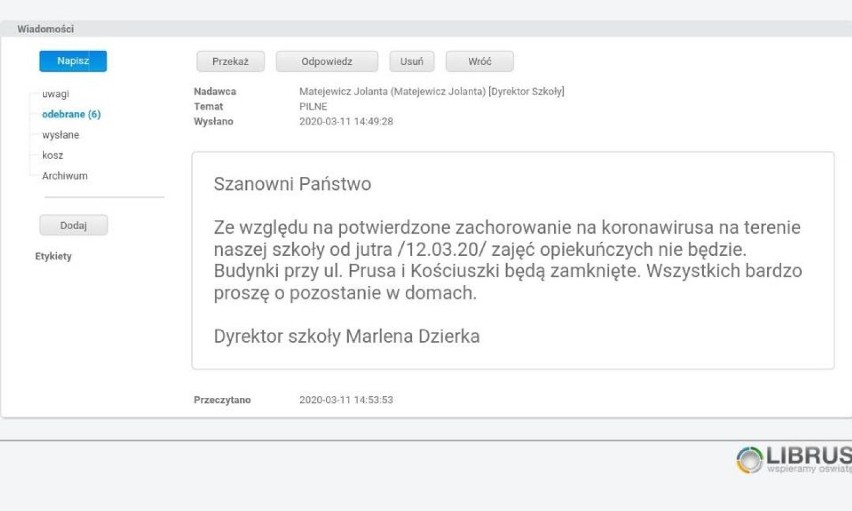 AKTUALIZACJA: Koronawirus w szkole podstawowej w Zgorzelcu? Dyrektor rozsyła niepokojące wiadomości