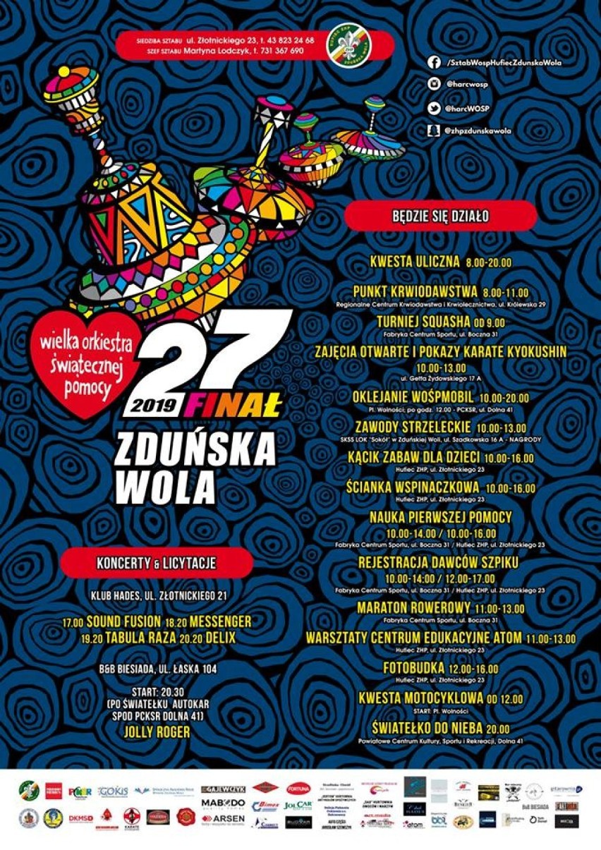 Wielka Orkiestra Świątecznej Pomocy 2019. 27. Finał w Zduńskiej Woli, Szadku i Zapolicach                      