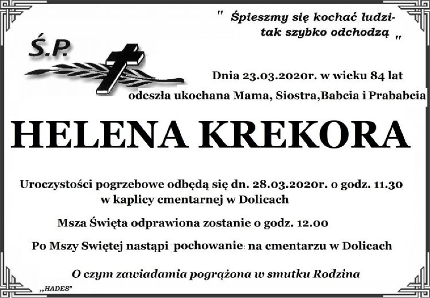 Nie żyje Helena Krekora z Dolic. Żegnają ją strażacy, władze i mieszkańcy gminy. Pogrzeb w sobotę, 28 marca