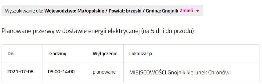 Wyłączenia prądu w powiecie bocheńskim i brzeskim, 5.07.2021