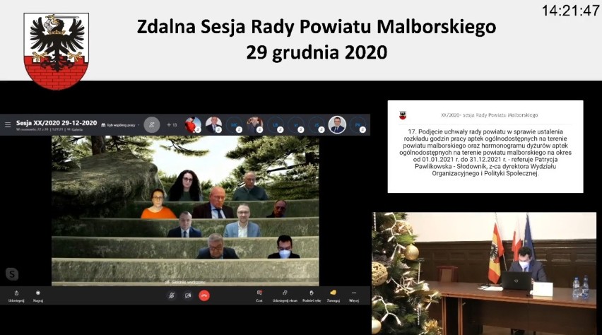 Powiat malborski. Sesja online może być chwilami... zabawna. Powiatowi radni i urzędnicy siedzieli przez chwilę w wirtualnym amfiteatrze