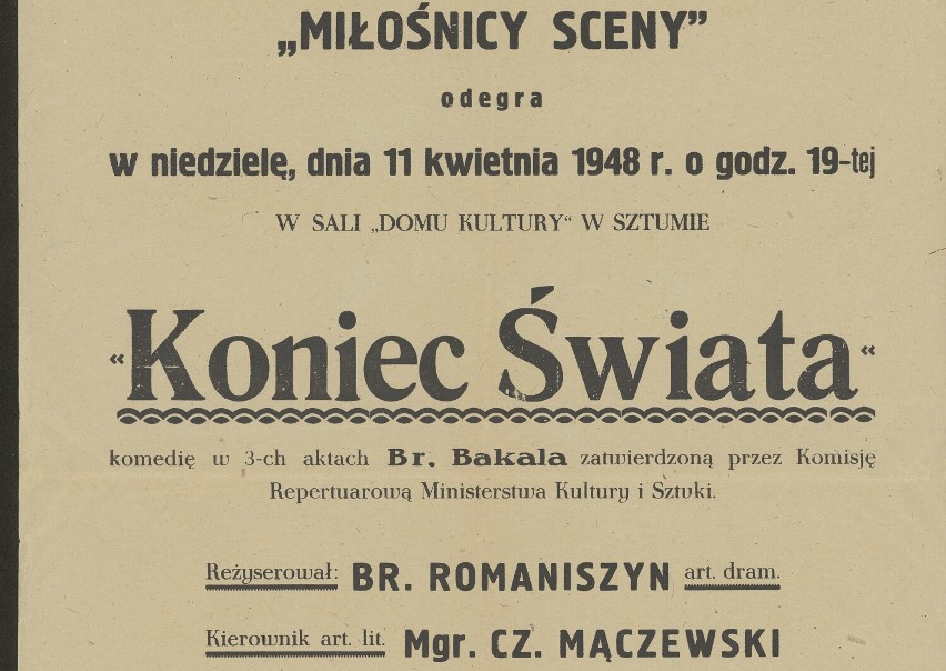 Powiat sztumski. Lata 40. na afiszach: "w dni wypłat alkoholu nie sprzedawać po godz. 14"