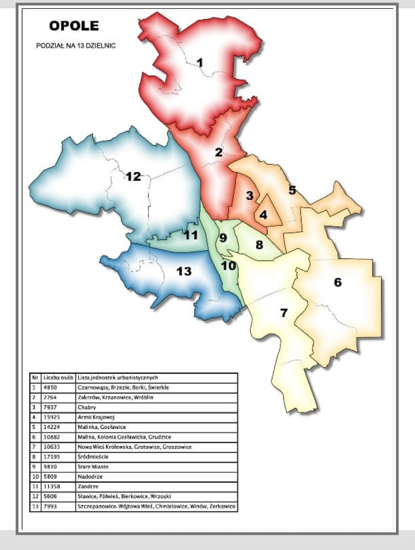 Proponowany nowy podział Opola na dzielnice