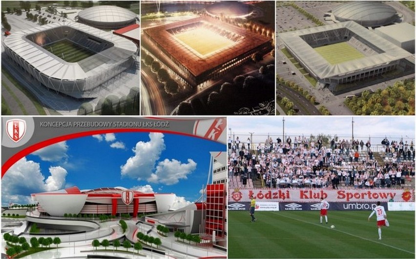 U góry wizualizacje z ofert, a na dole projekt kibica oraz obecny stadion