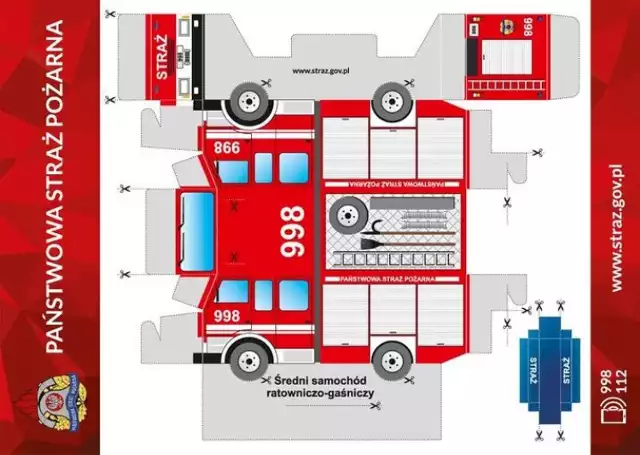 Model średniego wozu strażackiego można pobrać i samodzielnie skleić