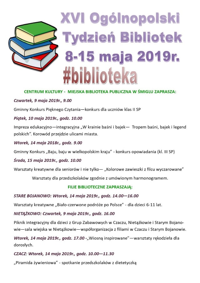 Od 8 maja ogólnopolski tydzień bibliotek w Śmiglu