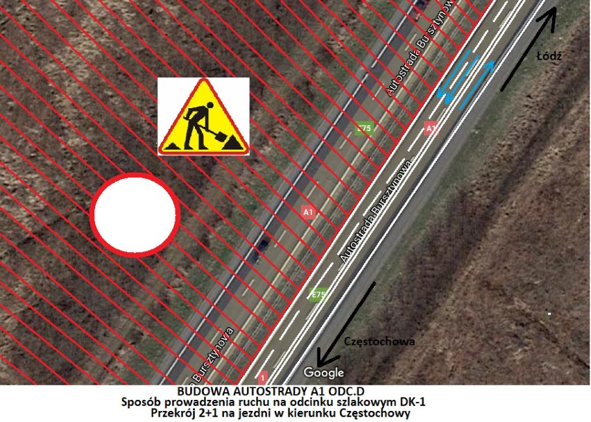 Budowa autostrady A1. Pierwszy odcinek betonowej jezdni koło...