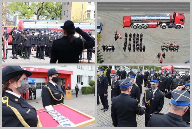Dzień Strażaka - Święto Św. Floriana w komendzie miejskiej Państwowej Straży Pożarnej we Włocławku, 20 maja 2021 roku.